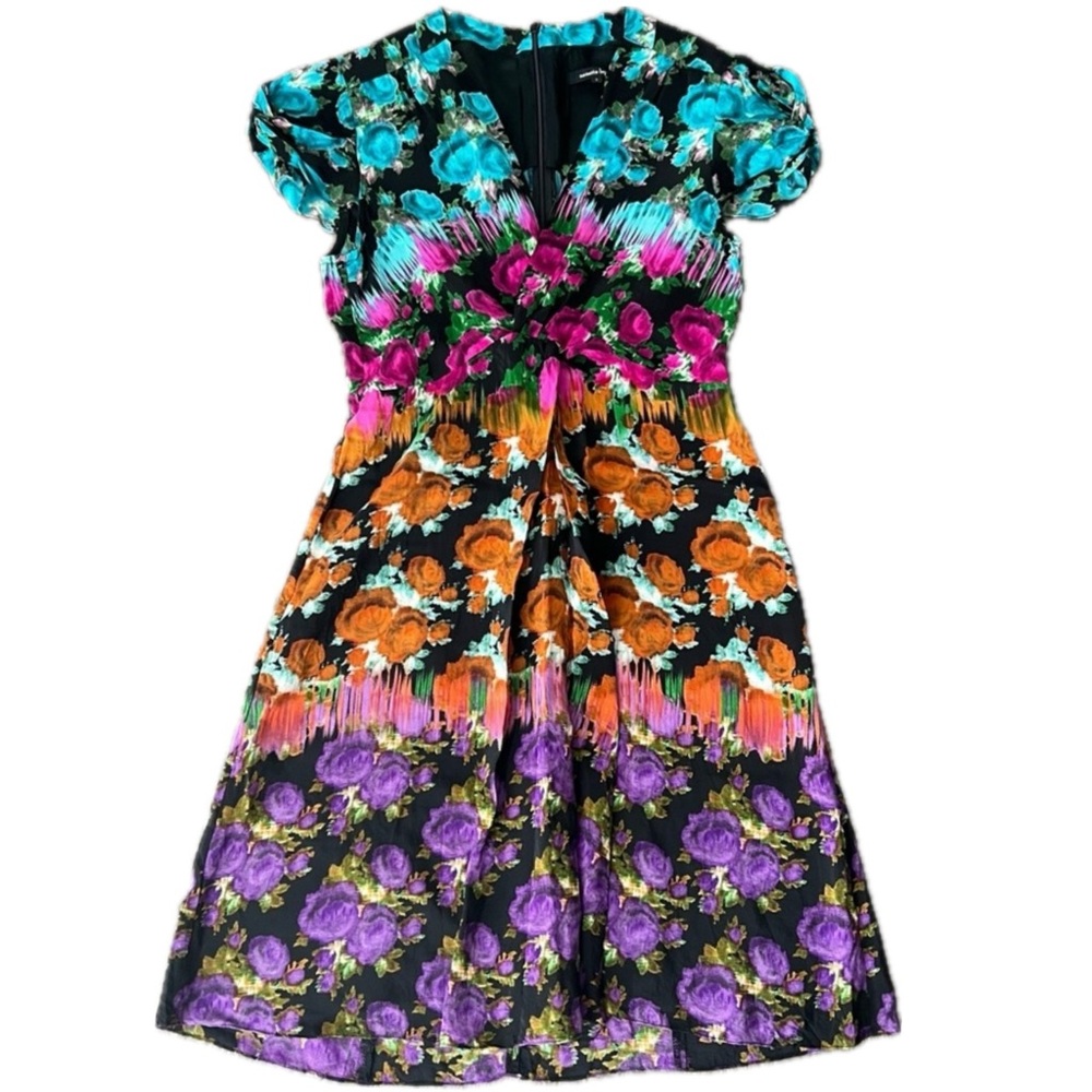 Nanette Lepore Floral Watercolor La Boheme Rare Color Combination Silk Dress Sz6